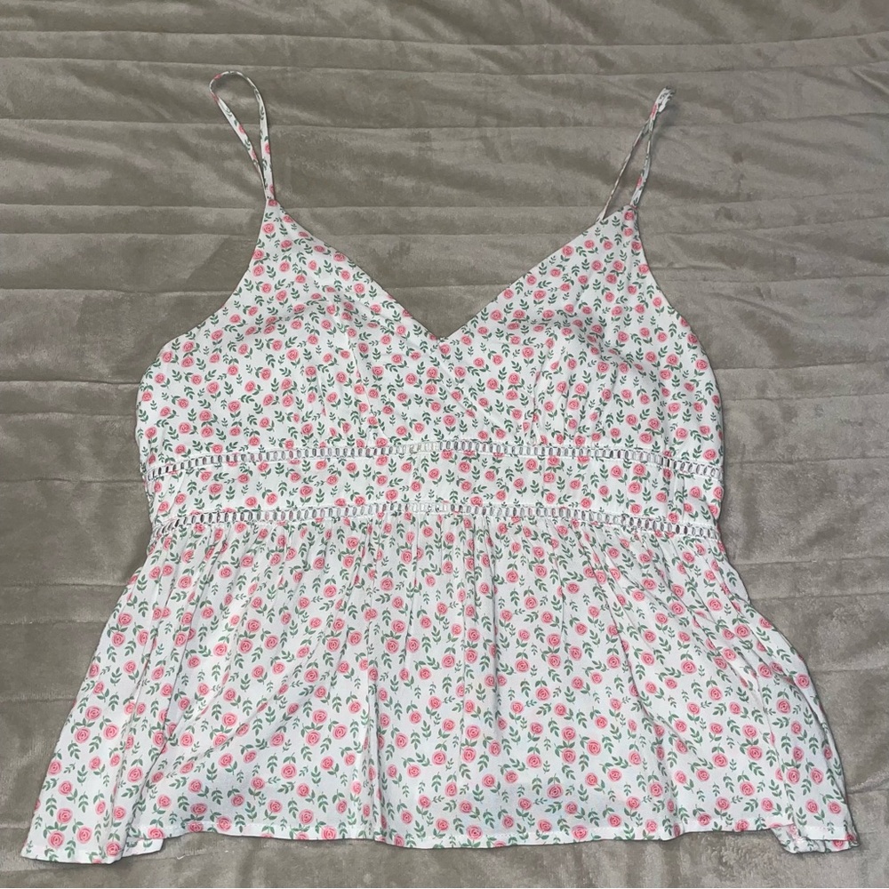 Francesca’s white tank top pink roses XL NWT
